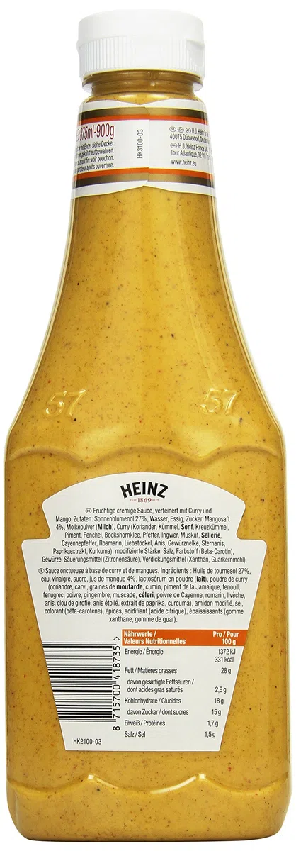 Heinz Curry Mango Sauce, Squeeze-Dosierflasche, 875 ml
