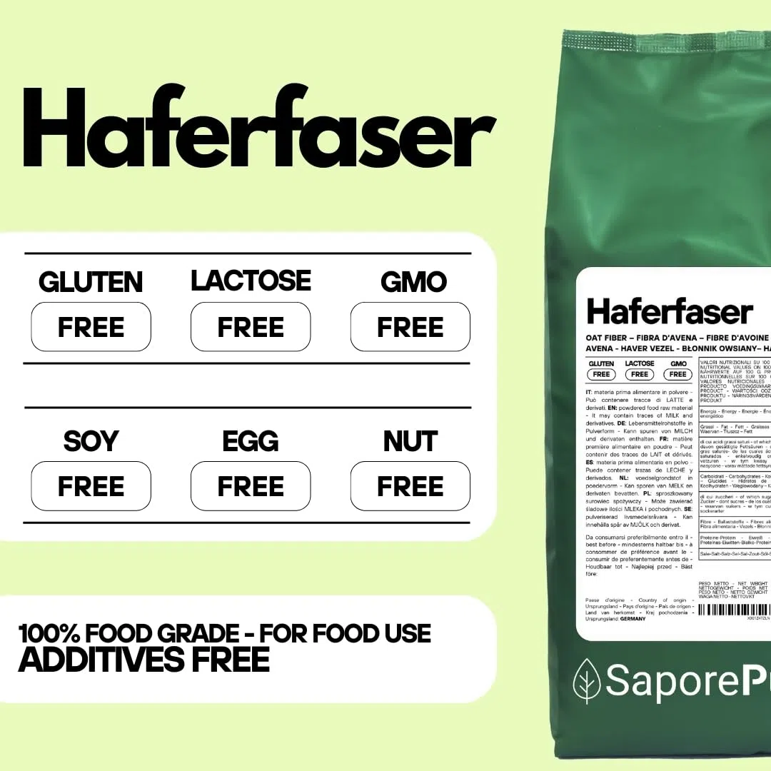 SaporePuro Haferfaser 1 kg - Glutenfrei - Natürliche Ballaststoffquelle