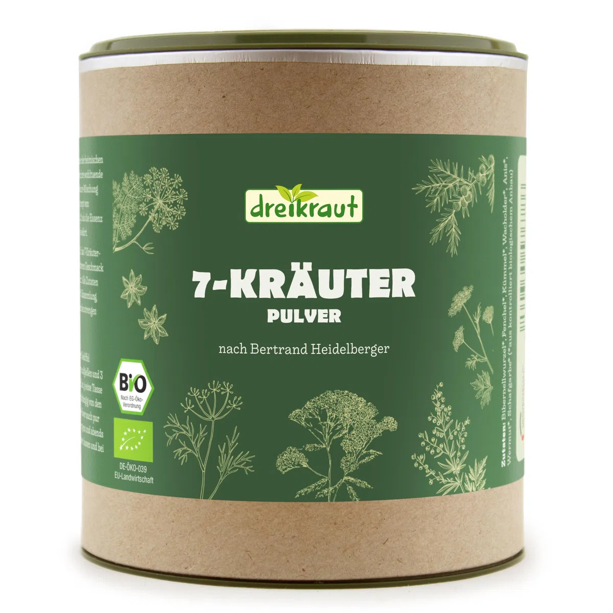 Bio-7-Kräuter-Pulver nach Bertrand Heidelberger, dreikraut, 7-Kräuterstern, extra fein vermahlen (250, Gramm)