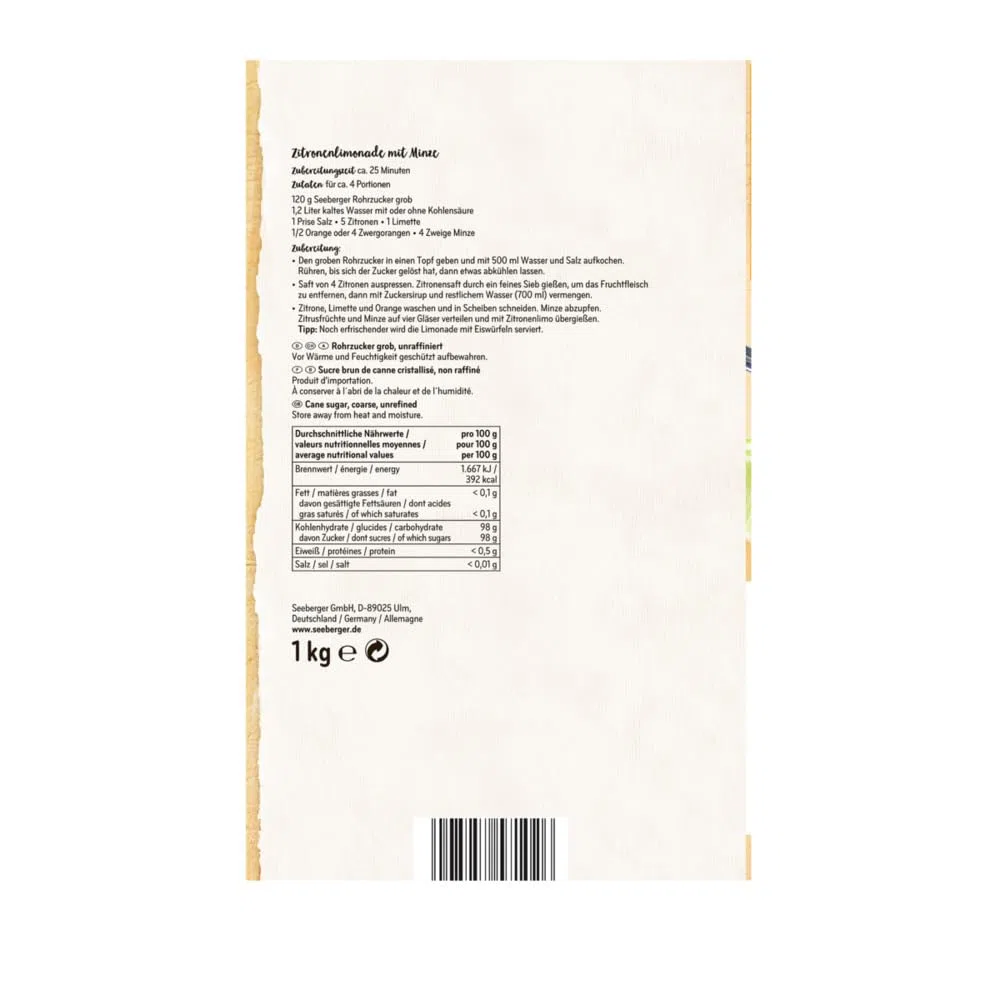 Seeberger Rohrzucker grob 5er Pack: Vollrohrzucker besonders aromatisch - ideal für Cocktails und zum Backen - grob - unraffiniert, vegan (5 x 1 kg)