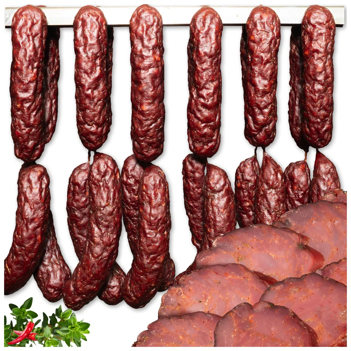 Luftgetrocknete Entenwurst – traditionell geräuchert und mit Kräutern verfeinert 320g - Wurstwaren - Trockenwurst - Rohwurst - Dauerwurst am Stück - Trockenfleisch - getrocknete Wurst Snack