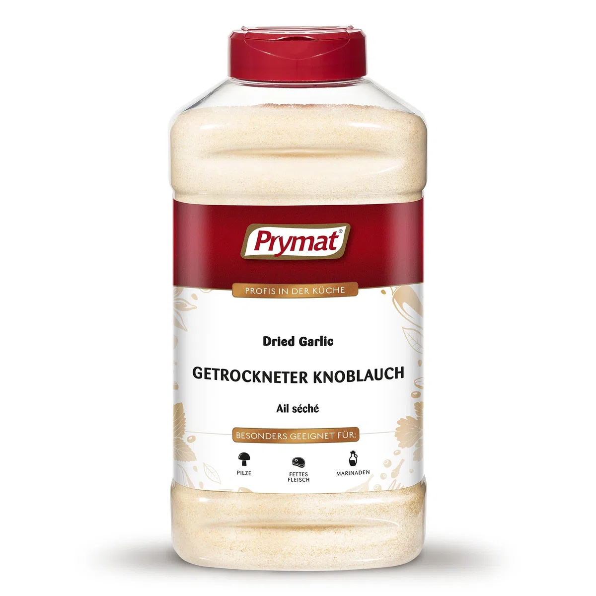 Prymat Knoblauchpulver gemahlen – für Fleisch, Fisch & Marinaden, 1050 g | Aromatisches Knoblauchpulver zum Würzen von Fleisch, Fisch, Gemüse und Marinaden