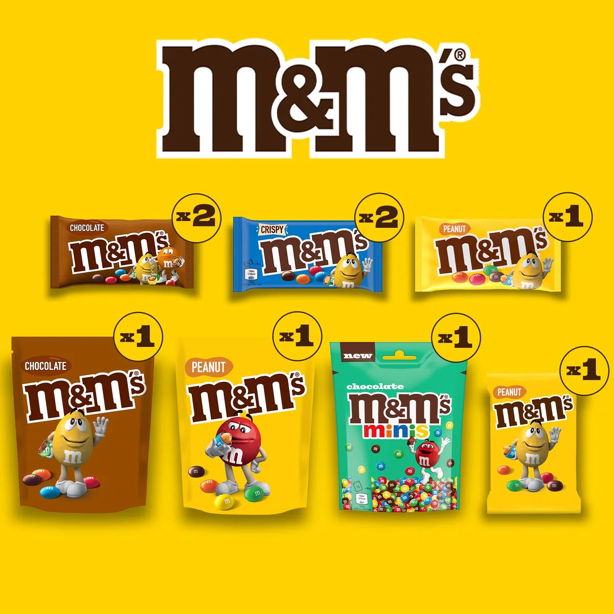 M&M´S Fan-Box I Schokolinsen Mix-Box I 7 Sorten I 9 Packungen I 724g I Peanut Crispy Schoko I Chocolate Minis