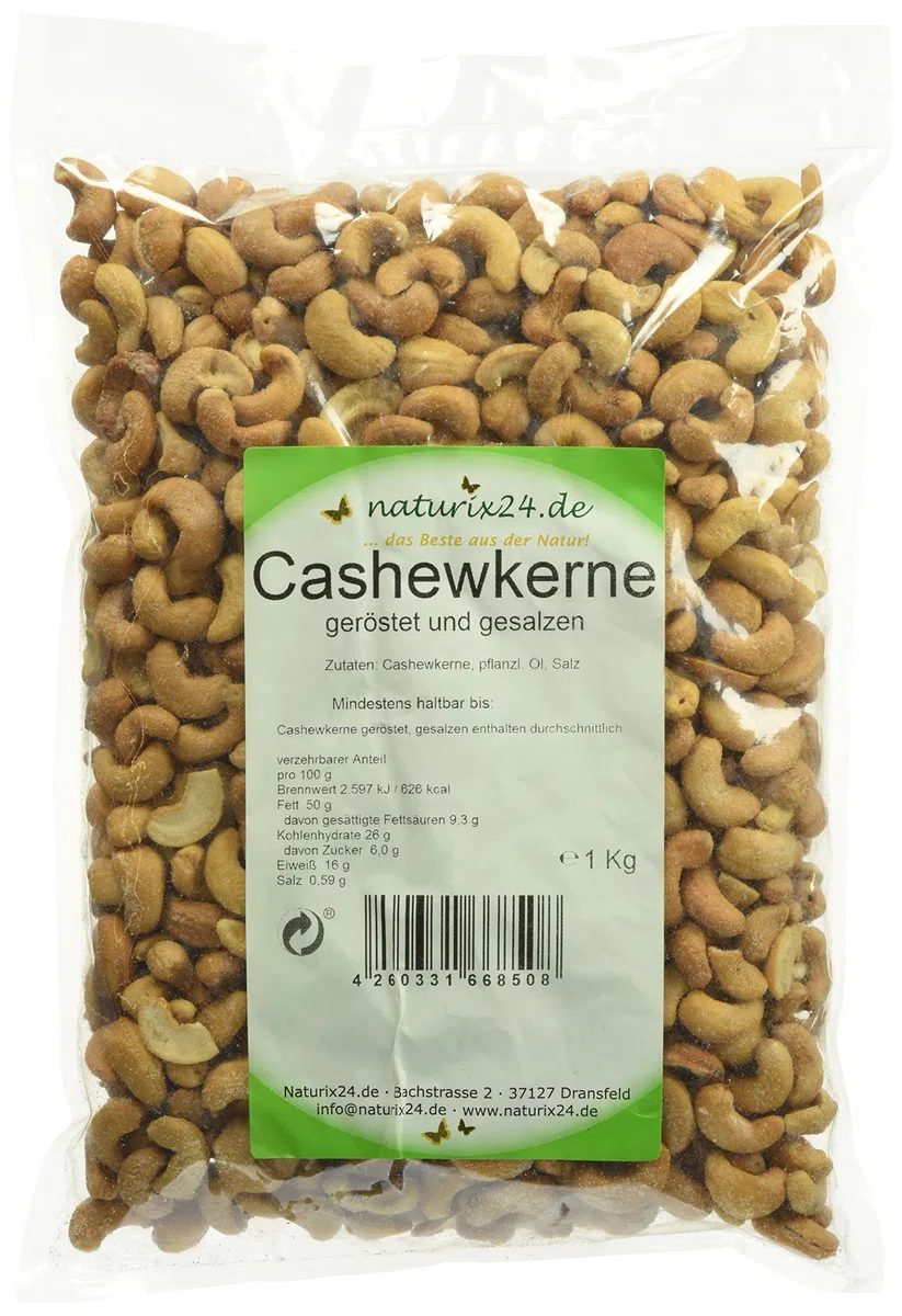 Naturix24 Cashewnüsse, Cashewkerne geröstet und gesalzen - Beutel, 1er Pack (1 x 1 kg)