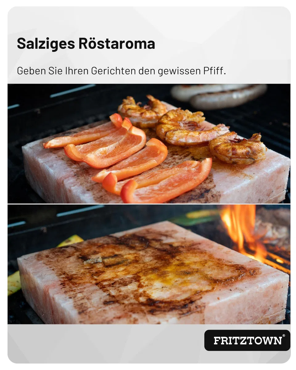 Deluxe Grill Salzstein - 2er Set 20x20x2,5 cm - Feiner Geschmack durch Kristallsalz - Exklusive Geschenkbox inkl. Gebrauchsanweisung