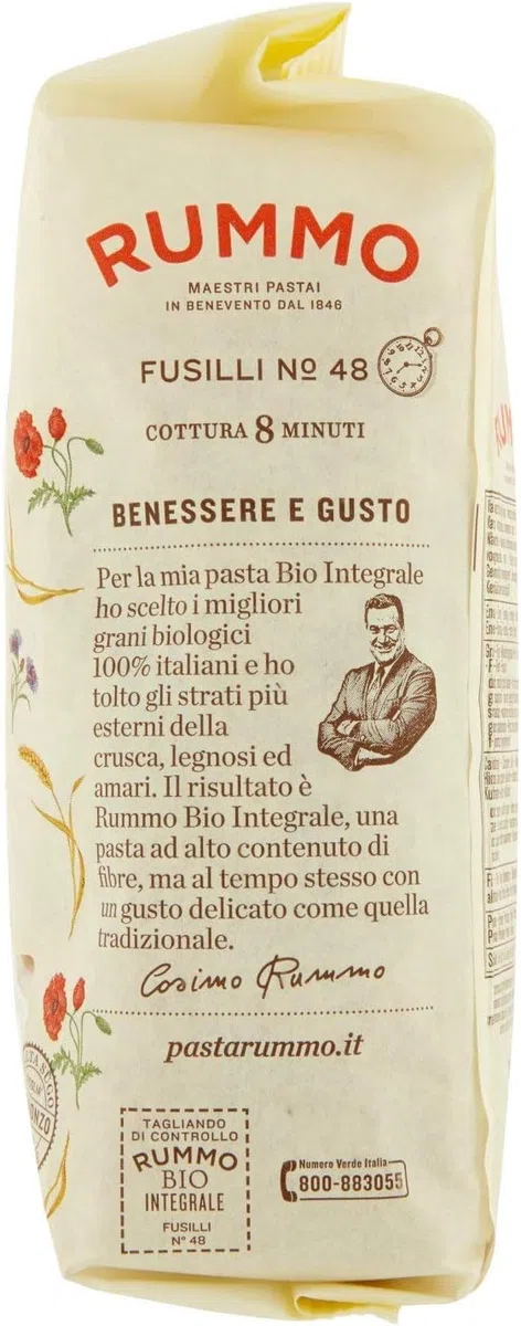 5x Rummo Pasta Integrale Fusilli N. 48, Vollkornnudeln Nudeln Vollkorn Italienische Pasta 500g + Italian Gourmet polpa 400g