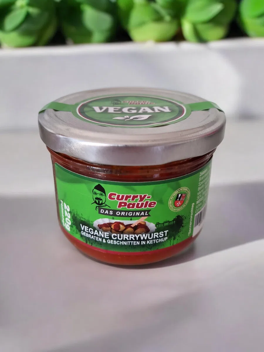 6x Vegane Currywurst im Glas in Original Gewürzketchup von Curry-Paule +++ VEGAN +++ 6 er Pack (6x220g) - Fertiggericht super lecker - nur erwärmen & genießen