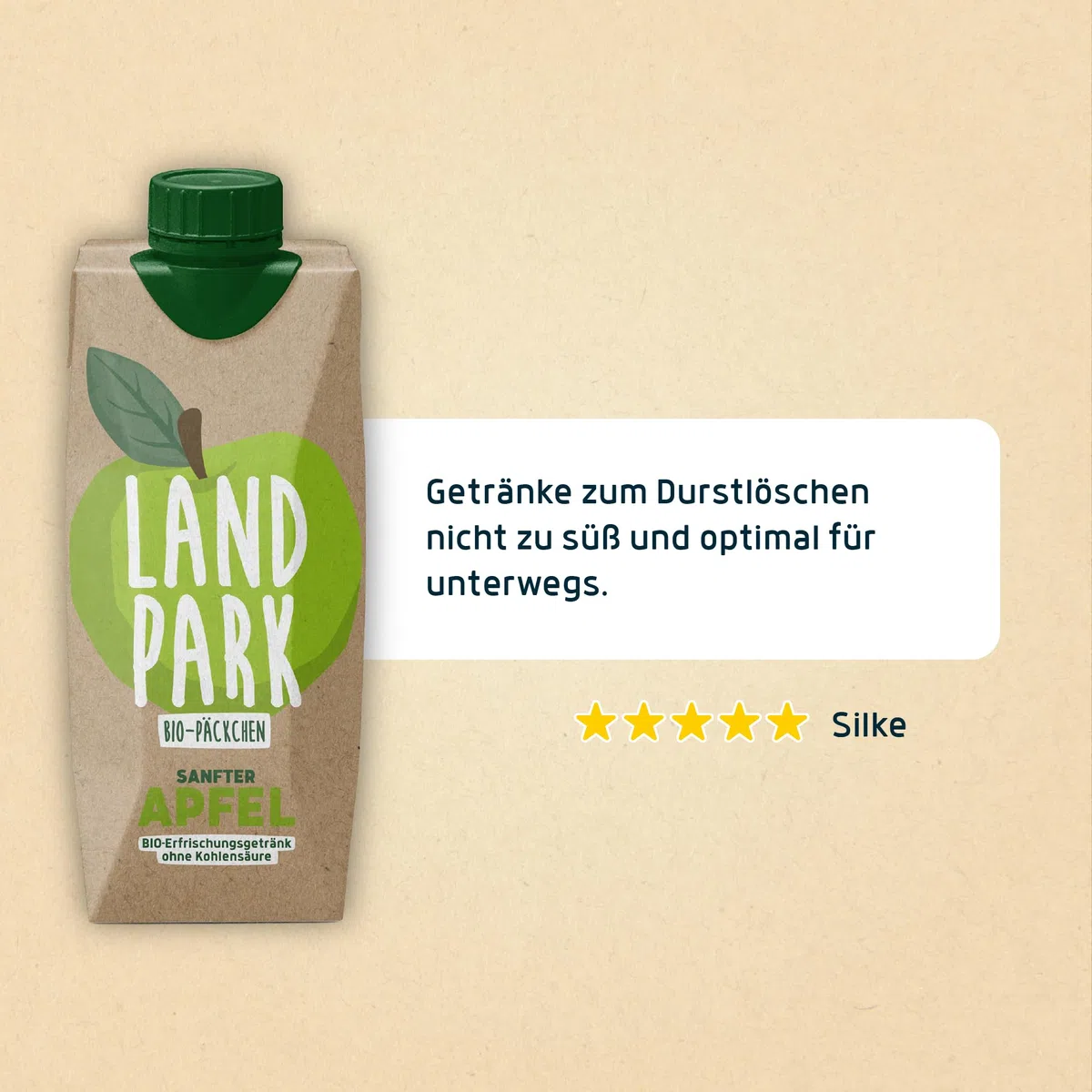 Landpark Bio-Erfrischungsgetränk Sanfter Apfel, 12 x 0,5 L im Tetra Pak | natürliches Mineralwasser aus Bio-Quelle mit Apfelgeschmack | ohne Kohlensäure | To Go | Wasser mit Geschmack | pfandfrei