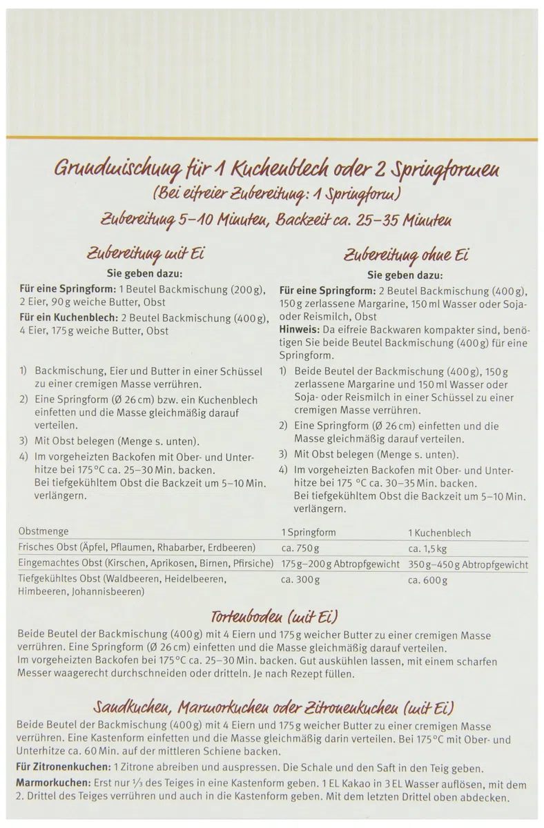 Bauckhof Obstkuchenteig, glutenfrei, 2-er Pack (2 x 400 g) - Bio