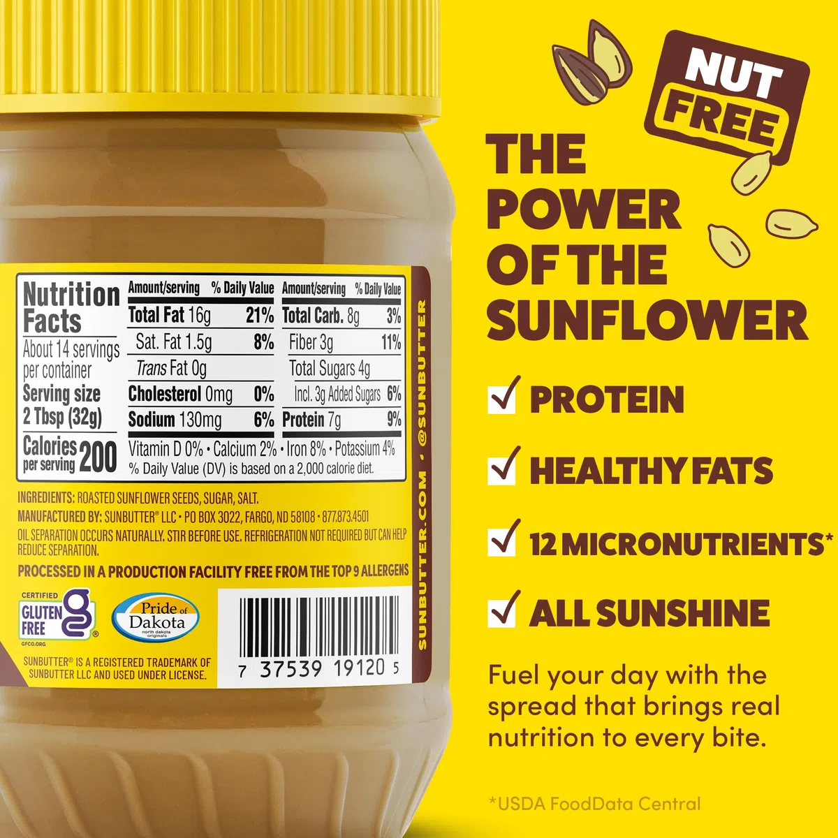 sunbutter Sonnenblume Butter, leckerer, alle Natürliche Alternative zu Peanut Butter, 16 Unze Kunststoff Gläser, 6 Stück