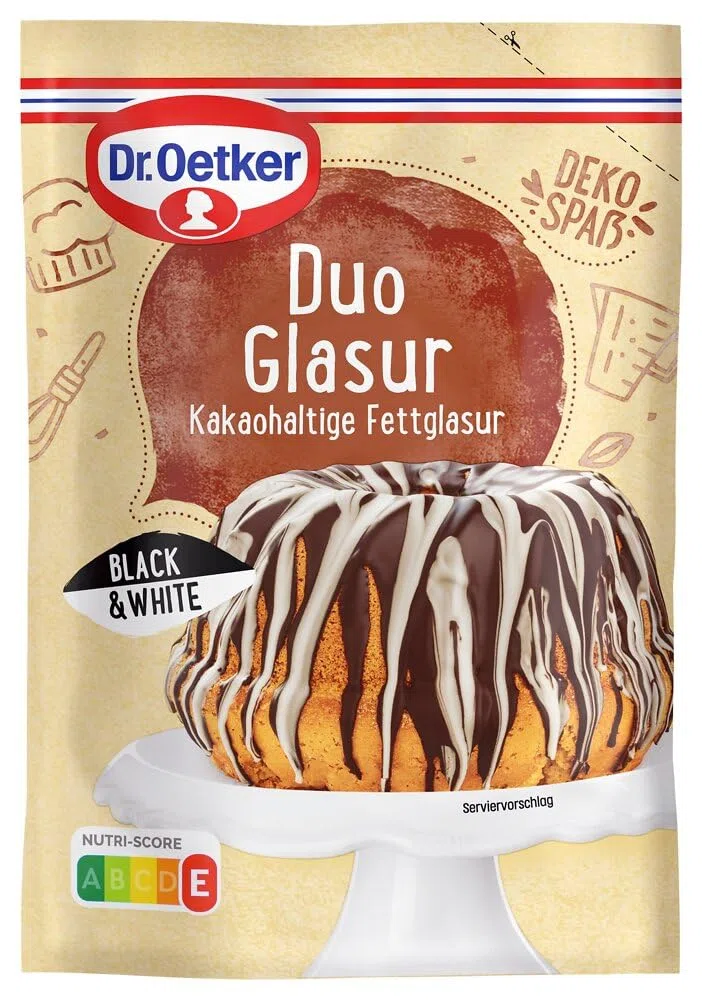 Dr. Oetker Duo Glasur Black & White 8er Pack (8 x 125g) | Dr. Oetker Glasur, kakaohaltige Fettglasur: Glasur bestehend aus weißer und dunkler Kuchenglasur