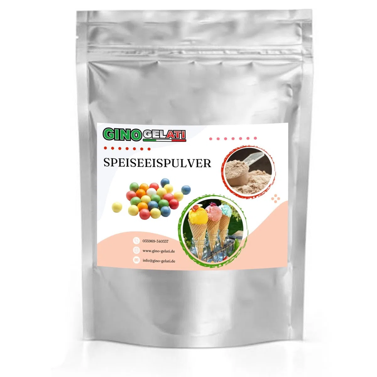 Gino Gelati Vanille Eis Speiseeis Pulver, Vanilleeis selber machen, verschiedene Sorten, schnelle und einfache Zubereitung, für Haushaltseismaschinen (333 g, Vanille Kaugummi Blau)