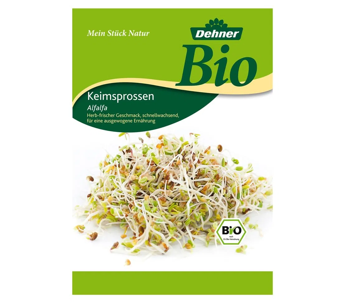 Dehner Bio Keimsprossen, Sprossensaat Mix, Kresse/Alfalfa/Daikon-Rettich/Radies/Ruca-Salatrauke/Brokkoli/Mungbohnen, 7 Sorten x 75 g (525 g), Bunt