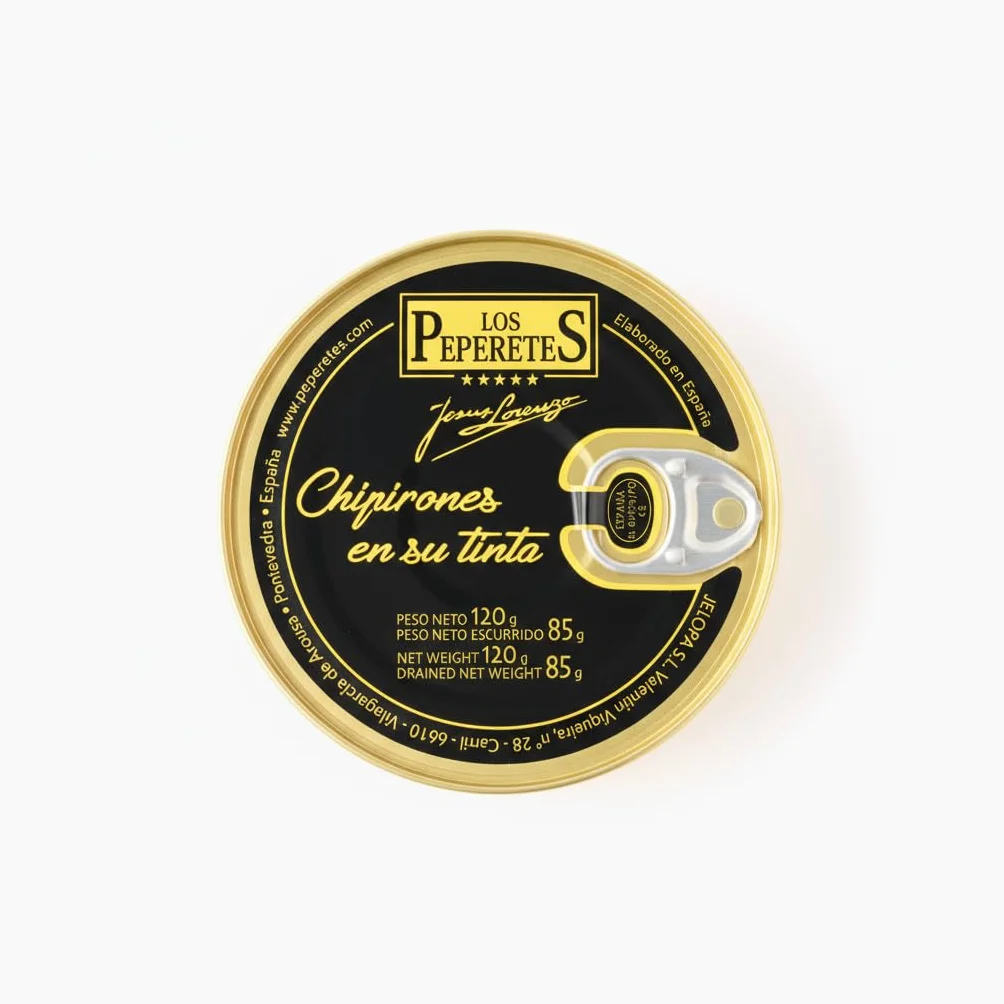 LOS PEPERETES Chipirones Tintenfische in Tinte 120 g | Galicische Gourmet-Meeresfrüchte | Handwerkskonserve