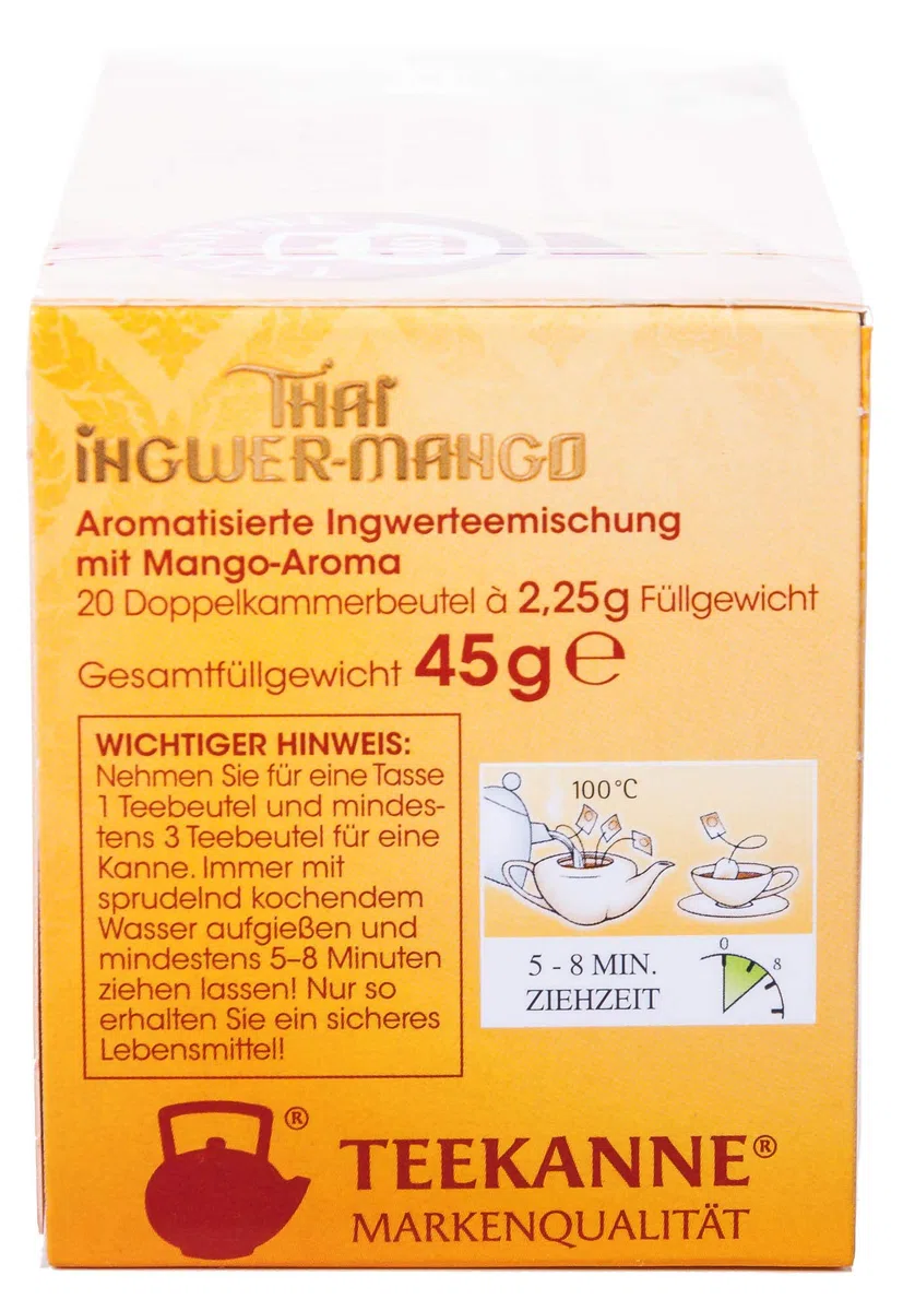 Teekanne Thai Ingwer-Mango, 12er Pack (12 x 20 Teebeutel), 12 x 45 g