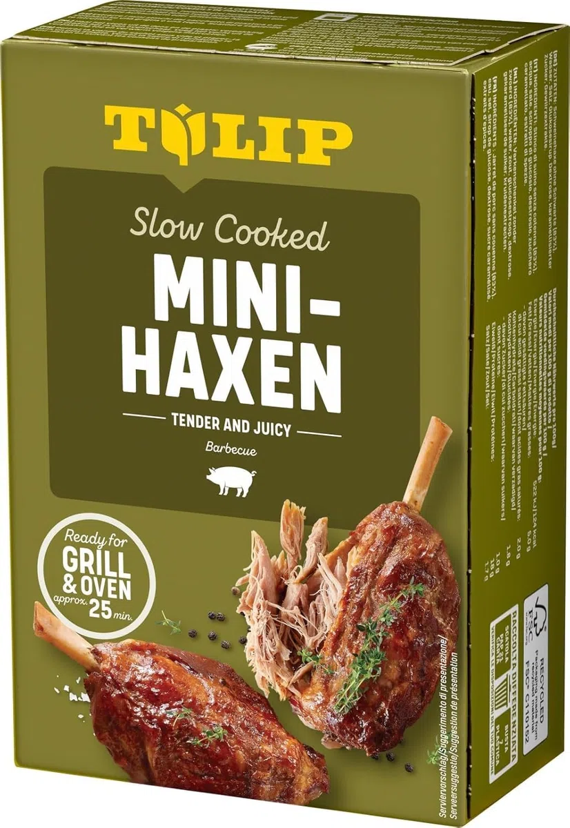 TULIP Grillhaxe mit Schwarte + ohne Schwarte + Schinkeneisbein + Mini-Haxe | Ungekühlt haltbar - Vakuumverpackt | Haxe mit Schwarte 600g + Haxe ohne Schwarte 500g + Schinkeneisbein 600g + Mini-Haxe 500g