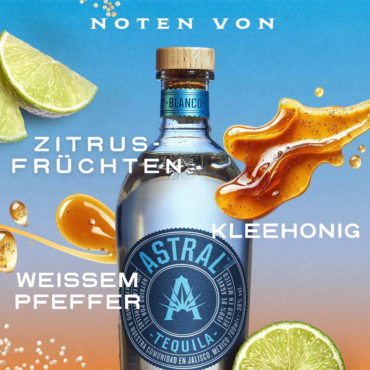 Astral Blanco Tequila | 38% Alkoholgehalt | Einzelflasche 700ml | 100% Blaue Agave