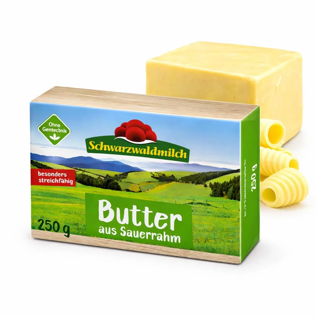 Schwarzwaldmilch Sauerrahmbutter 250 g - Frische Butter aus dem Schwarzwald, cremig & aromatisch, ideal zum Backen & Streichen, 4 Packungen á 250 g