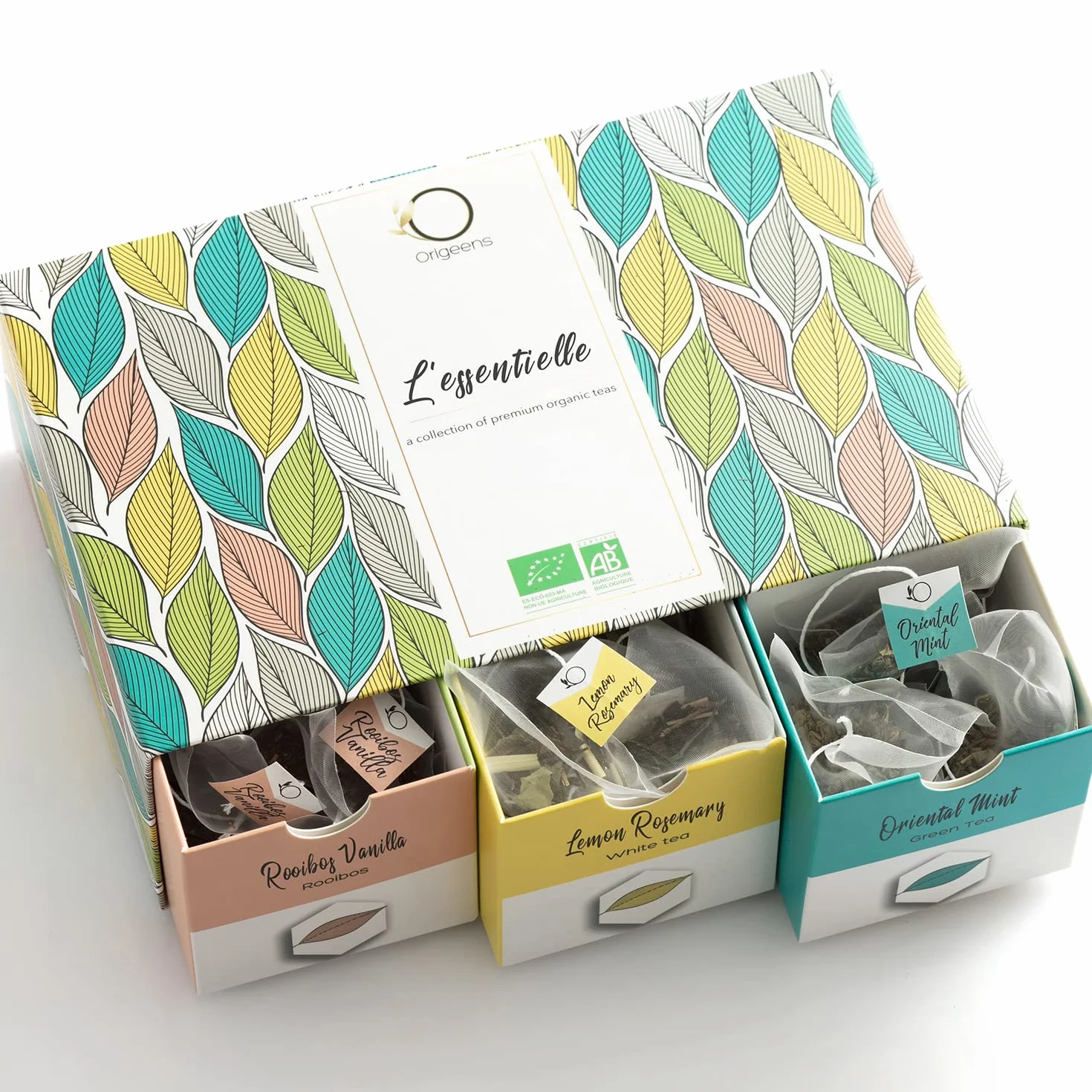 Bio Tee Geschenkset - Premium Tee Set, Natürliche Aromen, 6 Teesorten, 48 Teebeutel - Tee Geschenk Idee - Jasmintee, Minze Grüntee, Sencha Grüner Tee, Vanille Rooibos, Rosmarin Weißer Tee, Earl Grey
