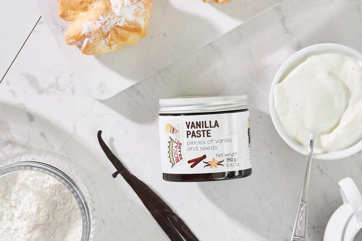 Royal Brand Vanilleschotenpaste Bourbon Vanille Paste 250 g Gourmet Vanille für Köche & Desserts Intensives Vanille Aroma ohne Konservierungsstoffe für köche Paste mit Bourbon-Vanilleextrakt