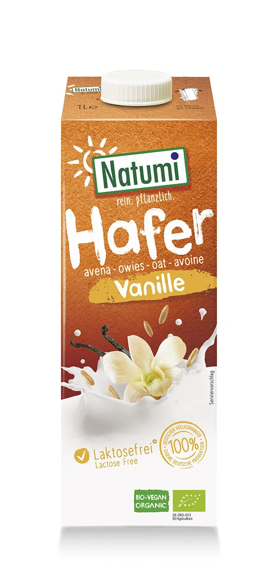 Natumi Bio Haferdrink Vanille, 8 x 1L – laktosefrei, ohne Zuckerzusatz, Bio, vegan, milchfreie Alternative