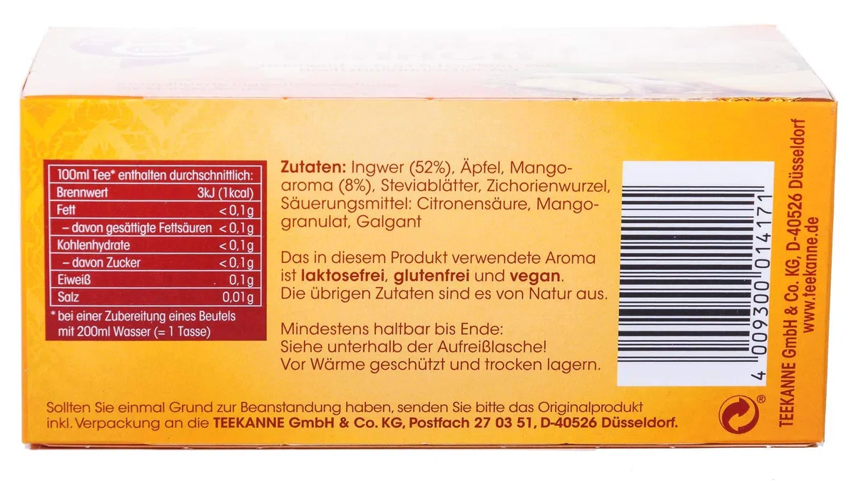 Teekanne Thai Ingwer-Mango, 12er Pack (12 x 20 Teebeutel), 12 x 45 g