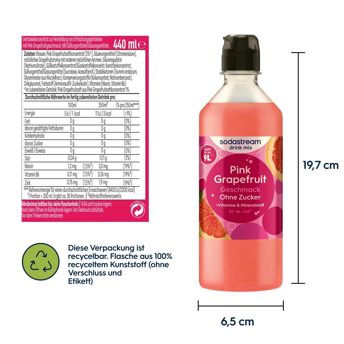 Sodastream drink mix Pink Grapefruit ohne Zucker – zuckerfreier Sirup für gesprudeltes & stilles Wasser, 4er Pack (4 x 440 ml), mit Vitamine & Mineralstoff, ergibt bis zu 9L Fertiggetränk