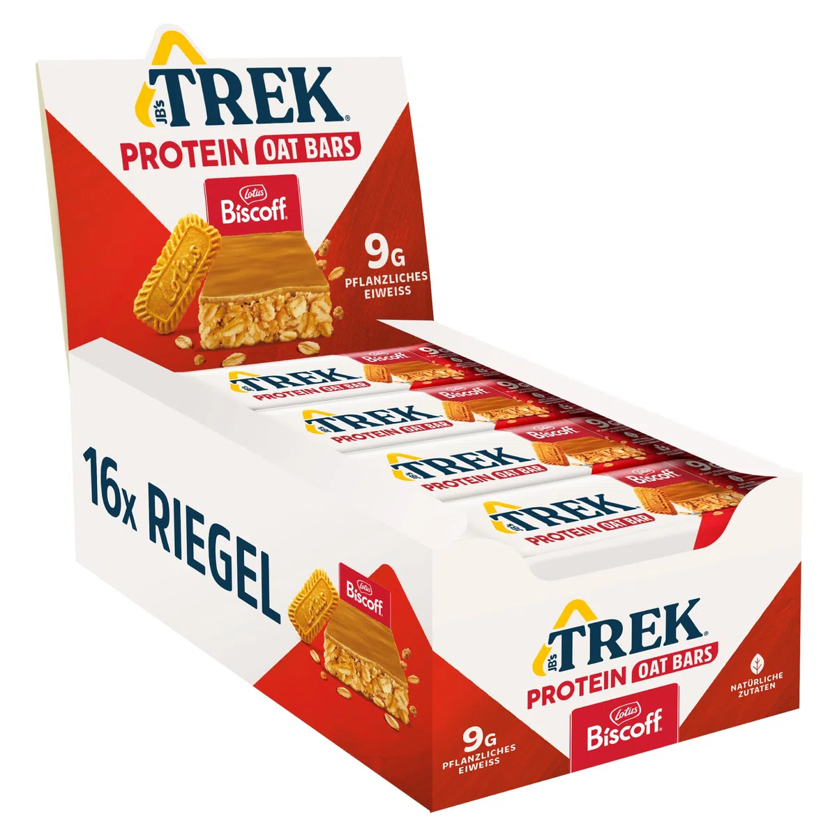 JB's TREK Protein Haferriegel | Biscoff | Pflanzliches Protein | Vegan | 16 x 50g Riegel | 800g