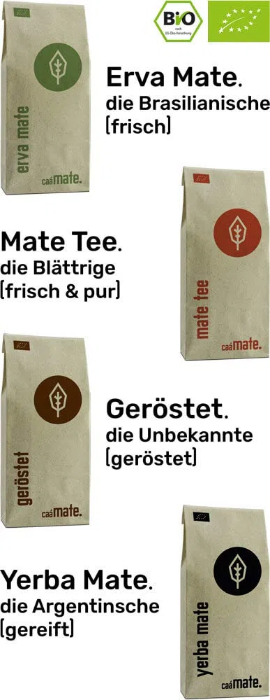 Mate Tee Probierset ● 4 Bio Matesorten ● je 100g Erva Mate + Yerba Mate + grüner Matetee + gerösteter Matetee