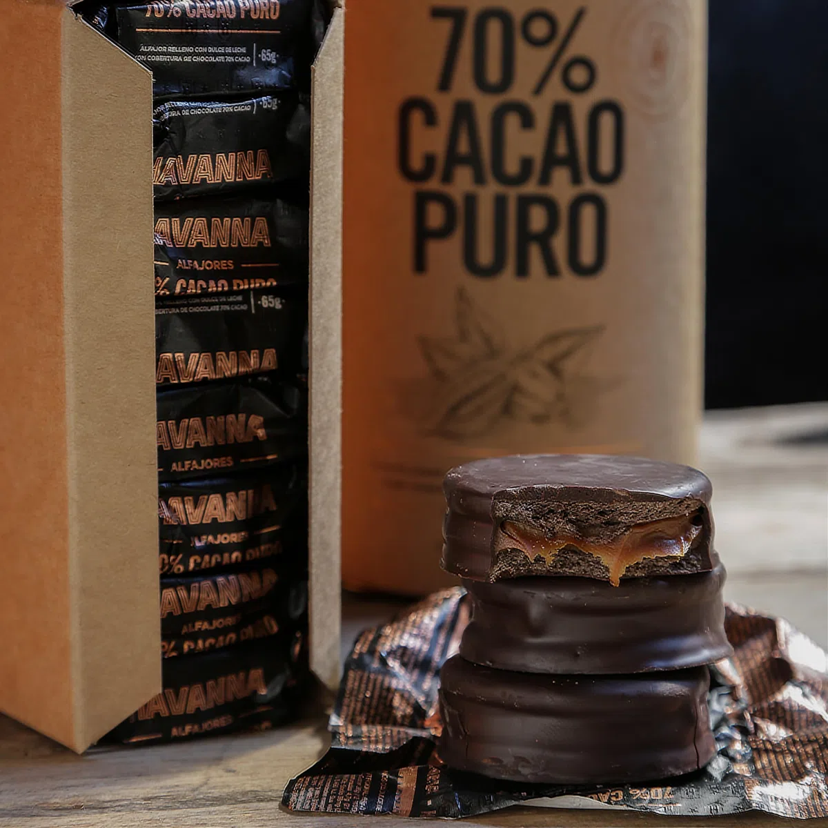 Havanna | 70%-Kakao-Alfajores | Überzogene Kekse mit Dulce de Leche-Füllung | 9 Stück | 585 g
