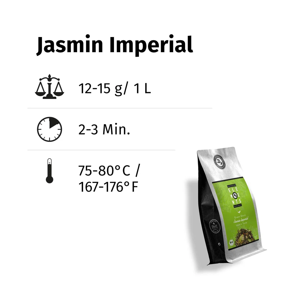 "Jasmin Imperial" Jasmintee Lose Bio Völlig Neu Erfunden, 4 Premium Grüne und Weiße Tees, Ohne Aroma Zusatz, 100 Gramm (ca. 40 Tassen) von alveus