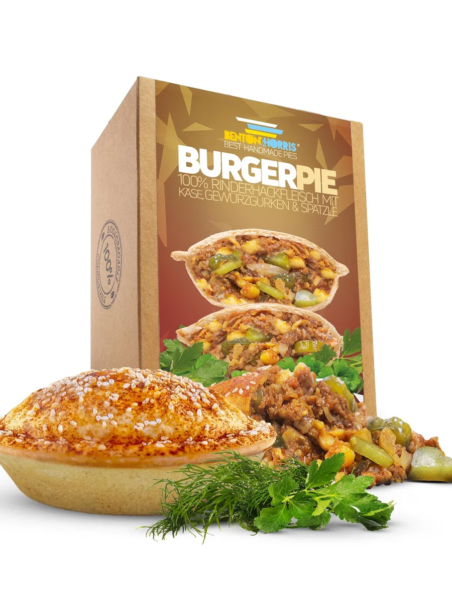 Benton & Horris | Burger Pie Rindfleisch & Gouda – Tiefgekühlt, Fertig in 5 Min, Ohne Zusatzstoffe, Burgerlicious & Voll im Geschmack | 220g pro Stück