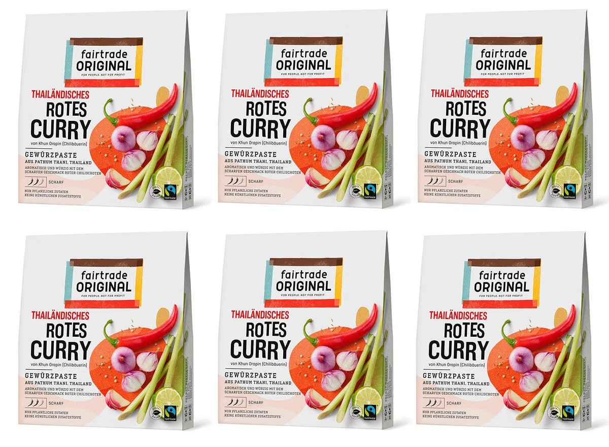 fairtrade ORIGINAL Rote Curry Paste Thailändisch 6 x 70g Set Gewürzpaste ohne künstliche Zusätze für asiatische Gerichte & würzig scharfe Speisen 420g