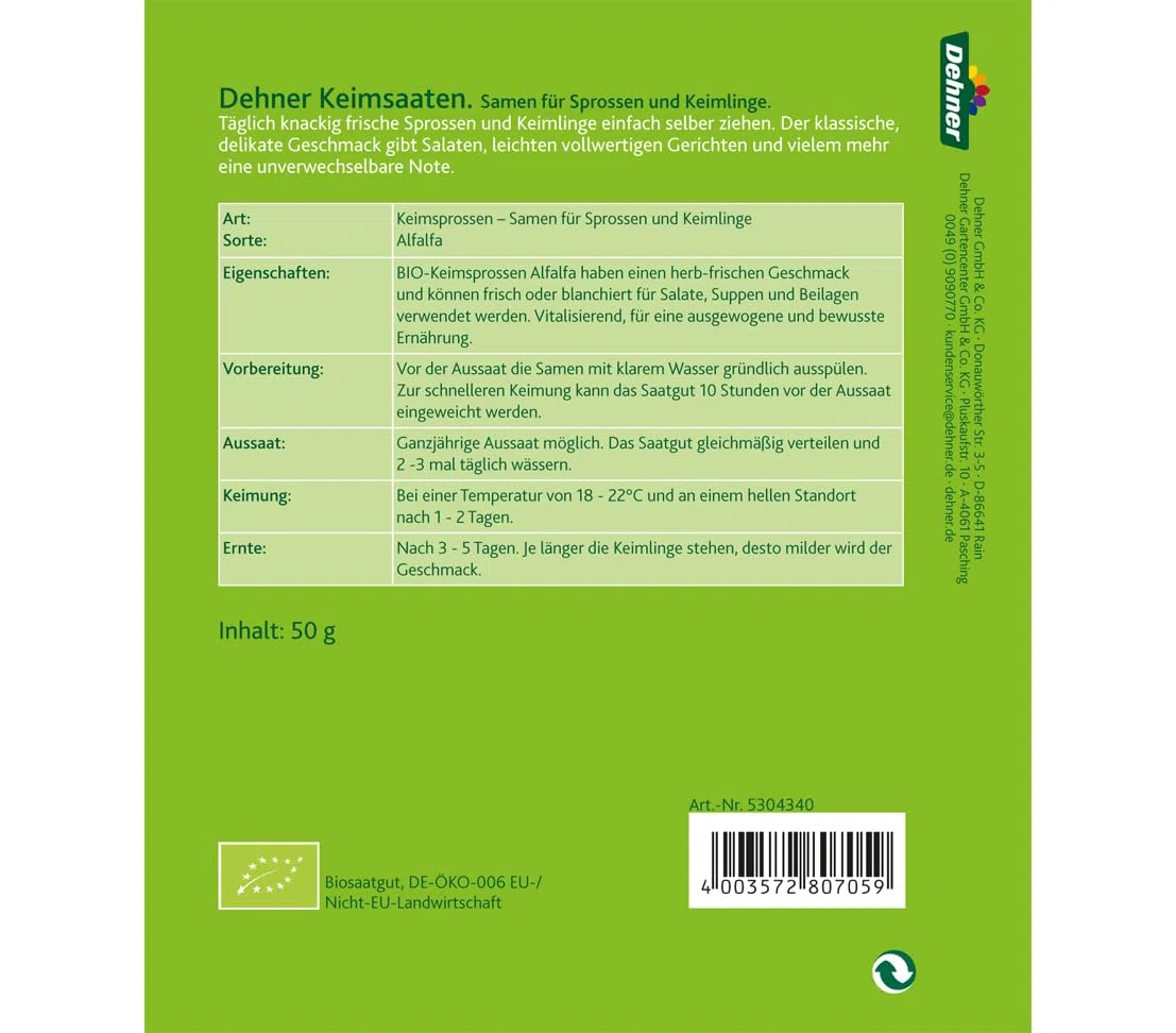 Dehner Bio Keimsprossen, Sprossensaat Mix, Kresse/Alfalfa/Daikon-Rettich/Radies/Ruca-Salatrauke/Brokkoli/Mungbohnen, 7 Sorten x 75 g (525 g), Bunt