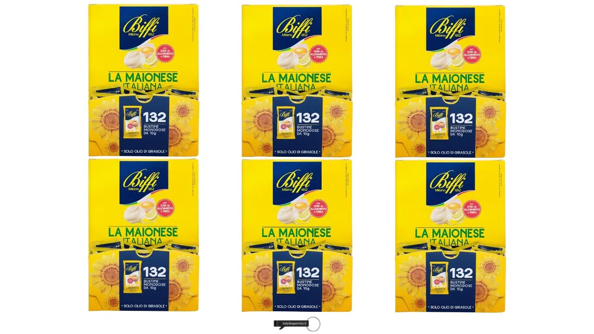 Biffi La Maionese Italiana, 132 Portionsbeutel, 10g pro Beutel, 6er-Pack, Sonnenblumenöl-Mayonnaise, + keyring italy shop service