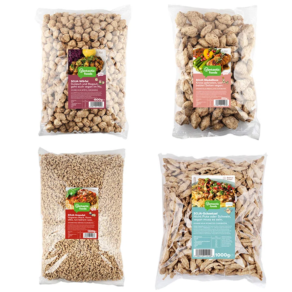 Vantastic foods Soja Schnetzel + Granulat + Medaillons + Würfel | Spar-Set Vorteilspack | Fleischersatz | VEGAN