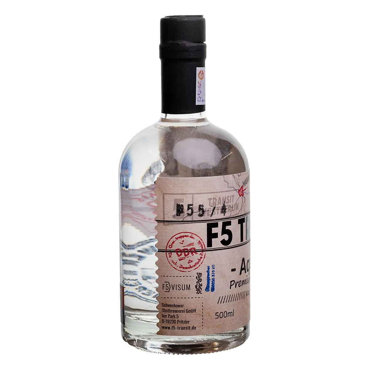 Aquavit 0.5l (40% Vol) No. 5574 - Akvavit DDR-Edition | F5 Transit | Schwechower Brennerei (1229)