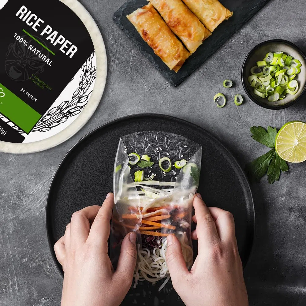 Soeos Reispapier, White Rice Paper Wrappers, 1 Pack, 34 Sheets-Fresh Spring Roll Wrapper & Knödel, Non-GMO, Gluten-Free, Low Carb, Vietnamesische Reis-Wraps (Runde, 22cm)