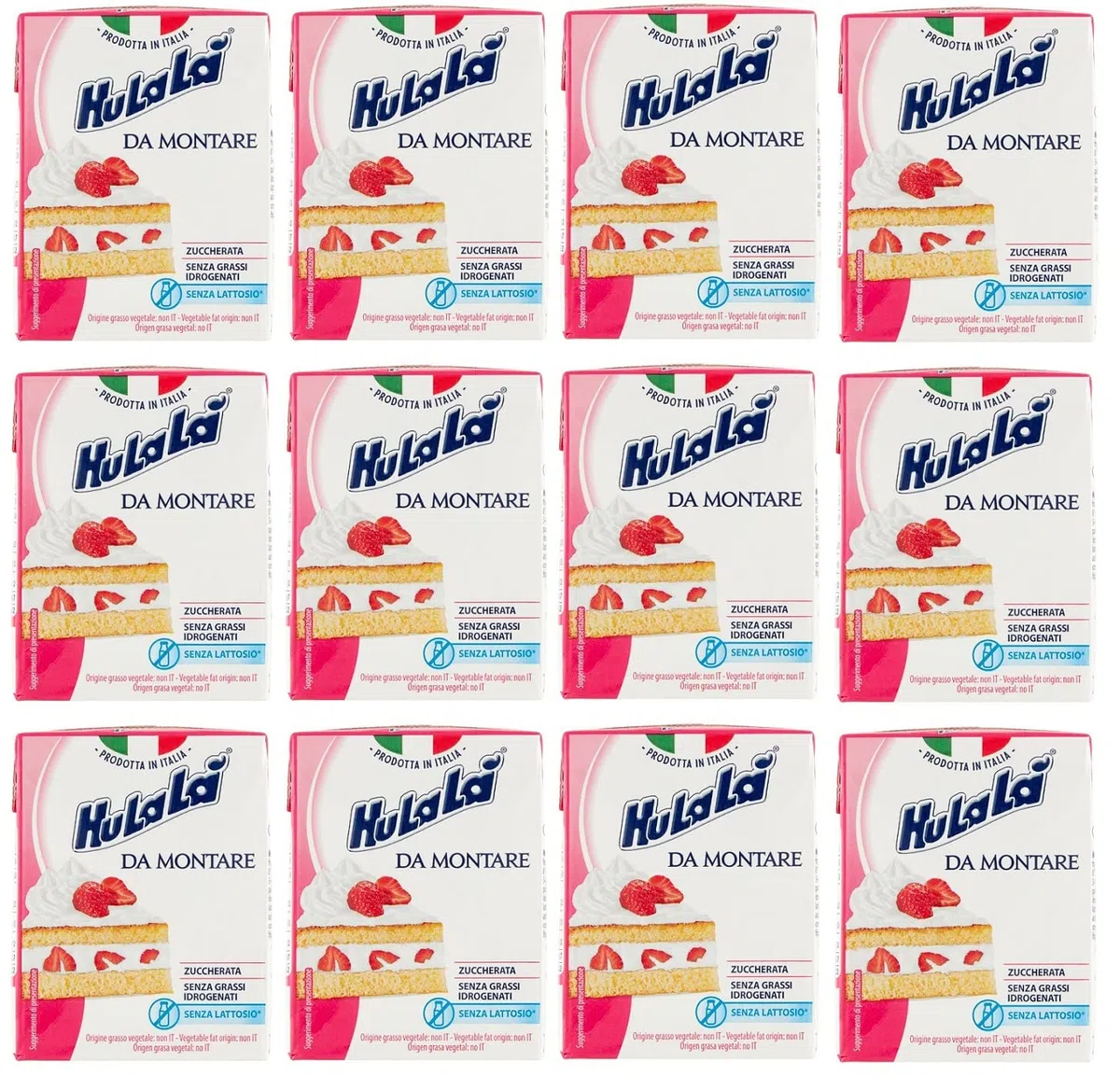 12x Hulalà Panna da montare zuccherata gesüßtes Süßwarenprodukt Sahne zu montierendes 200ml laktosefrei und frei von gehärtetem Fett Italienisches Produkt basierend auf pflanzlichen Fetten