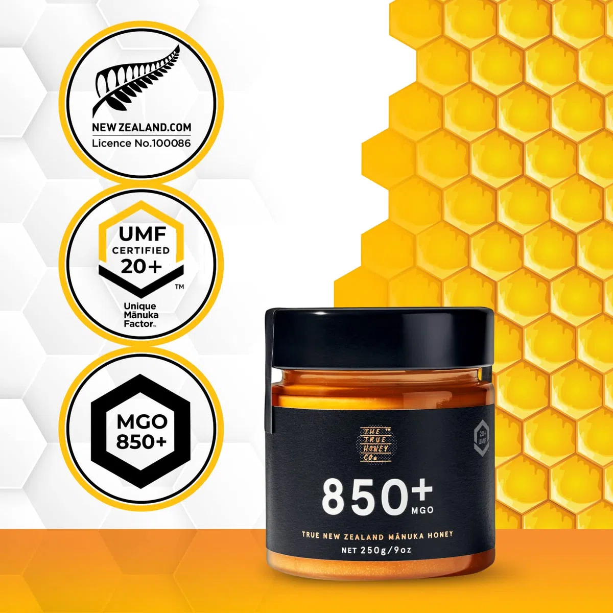 The True Honey Co. Manuka Honig MGO 850+ (UMF 20+) 250g | MGO & UMF-zertifiziert. Das exklusive, höchst prämierte Original aus Neuseeland mit 100% Echtheitsgarantie