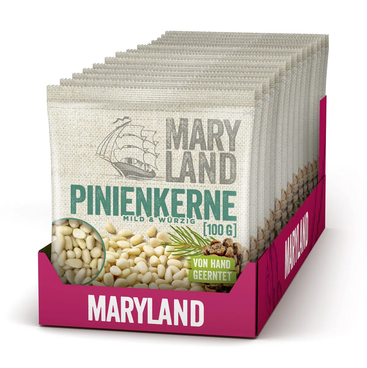 Maryland Pinienkerne 100g Beutel 16er Pack – Pinienkerne naturbelassen, vegan, frei von künstlichen Aromen, ohne Zusatzstoffe – Im kompakten Format genießen (16 x 100g)