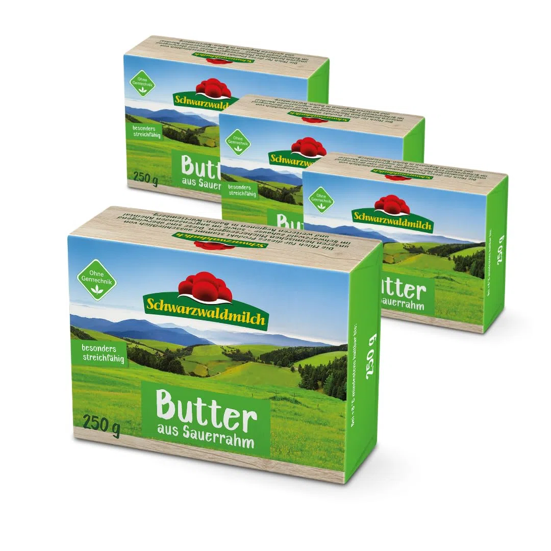 Schwarzwaldmilch Sauerrahmbutter 250 g - Frische Butter aus dem Schwarzwald, cremig & aromatisch, ideal zum Backen & Streichen, 4 Packungen á 250 g
