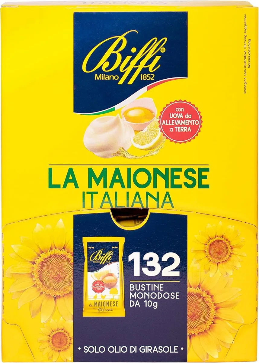 Biffi La Maionese Italiana, 132 Portionsbeutel, 10g pro Beutel, 6er-Pack, Sonnenblumenöl-Mayonnaise, + keyring italy shop service