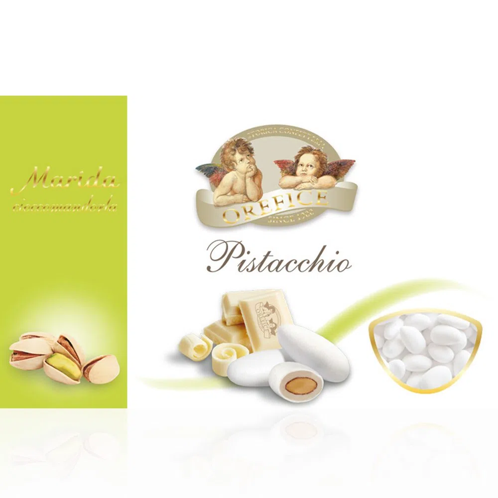 Italienisch Hochzeitsmandeln für Gastgeschenke mit Weiß Schokolade und Pistazienaroma | 90 Stücke