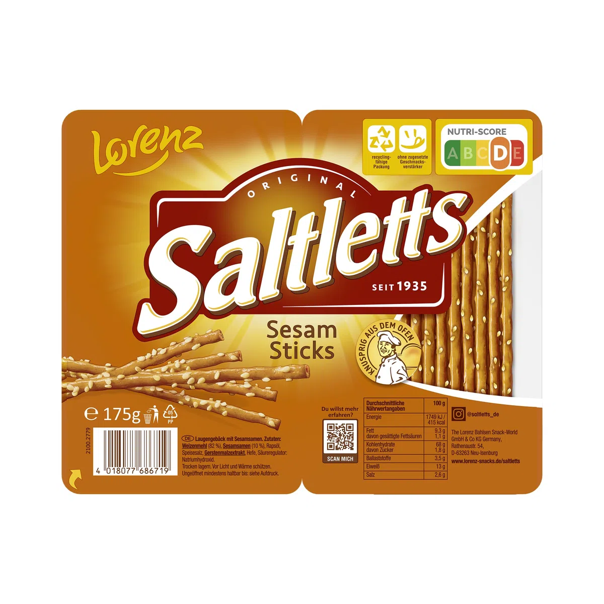LORENZ | Saltletts Sticks Sesam | 7 x 175 g | vegan
