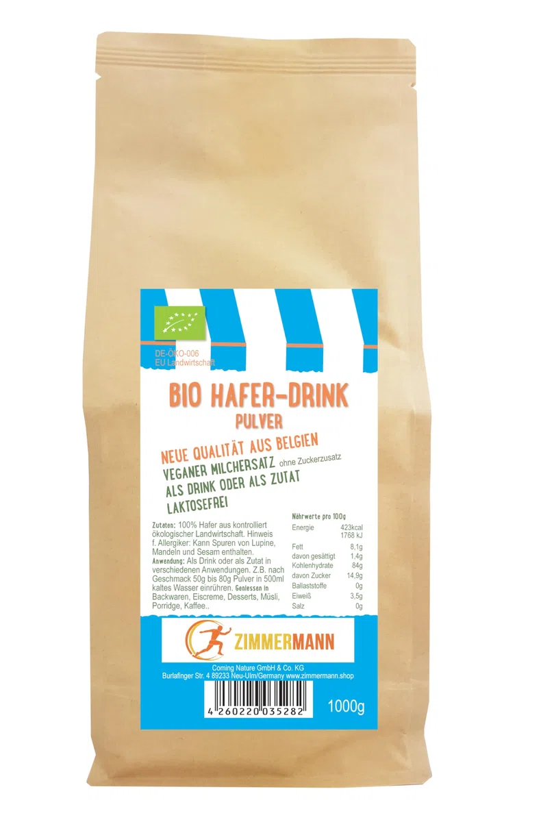 Zimmermann Sportnahrung BIO Hafer-Drink Pulver 1000g | Vegane Milchalternative, laktosefrei