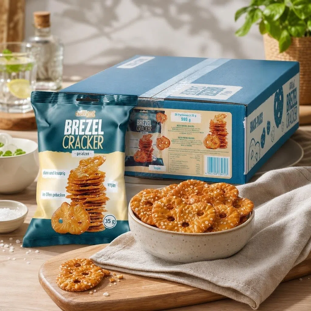 HELLMA Brezel Cracker Salz 28 Stück – einzeln verpackte Mini-Beutel à 35 g, portionierter Salz-Snack für Gastronomie, Hotel, Büro & Catering