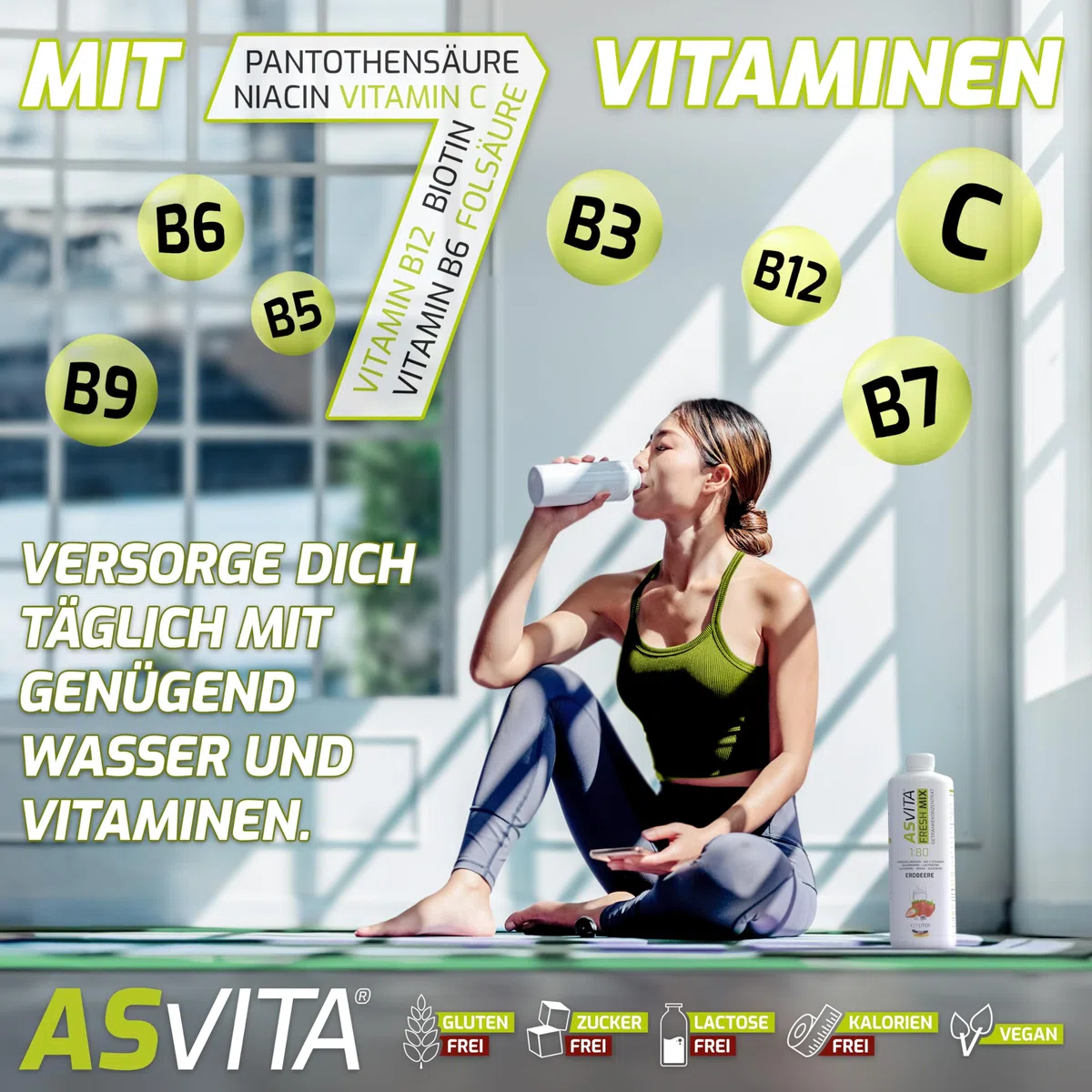 AsVita Getränkekonzentrat Fresh Mix 1:80-1 Liter Flasche - Getränkesirup zuckerfrei - 26 leckere Geschmacksrichtungen (Apfel-Kirsch) Sirup kalorienarm