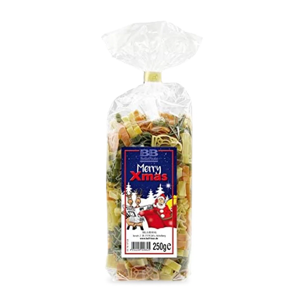 Bull & Bear Weihnachtsnudeln, 250g, Nudeln mit Weihnachtsmotiv, Hartweizengrieß, Handgefertigt, Bunte Nudeln als Geschenk