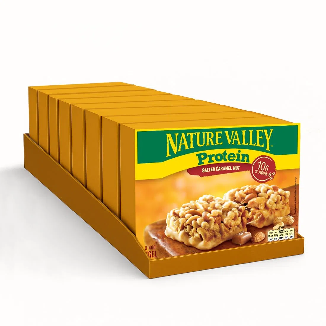 Nature Valley Protein-Riegel Salted Caramel Nut, Eiweißriegel mit Erdnüssen & Mandeln, gesalzenem Karamell, Snack für unterwegs, gesundes Pausenbrot, glutenfrei, 8er Pack, 32 Riegel (MHD 24.05.2026)